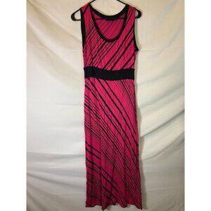 APT 9 WOMENS SIZE PM PETITE MEDIUM PINK BLACK MAXI DRESS‎ LONG SLEEVELESS